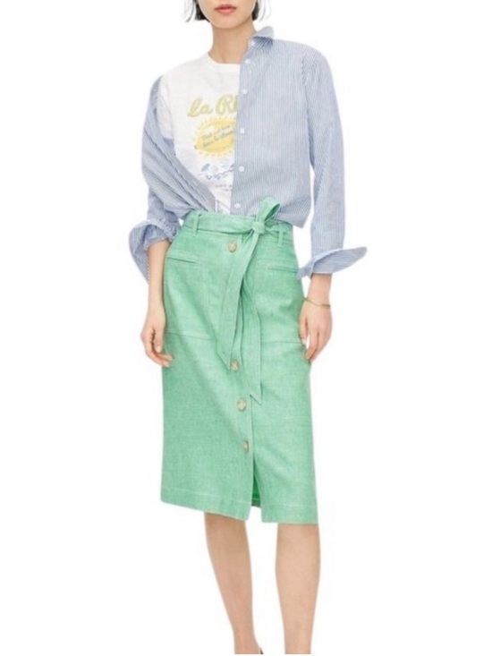 J. Crew Dresses & Skirts - J. Crew Mint Green W/ Tie-Waist Button-Front Pencil Skirtt Linen Blend Casual 8P